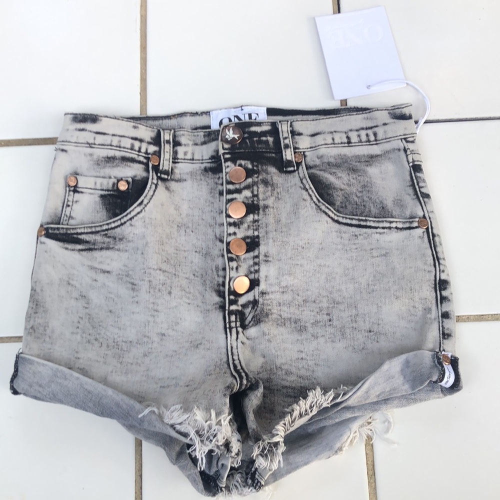 New One X OneTeaspoon Harley Sz 24 Lover Low Waist Drop Gray Jean Cut Off Shorts